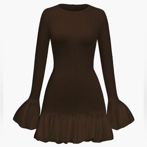 Micas Solid Puff Bell Sleeve Mini Dress